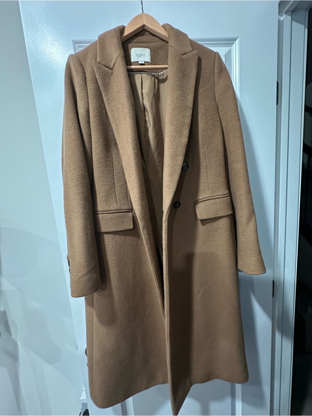 LOFT Camel Single-Breasted Wool-Blend Coat
